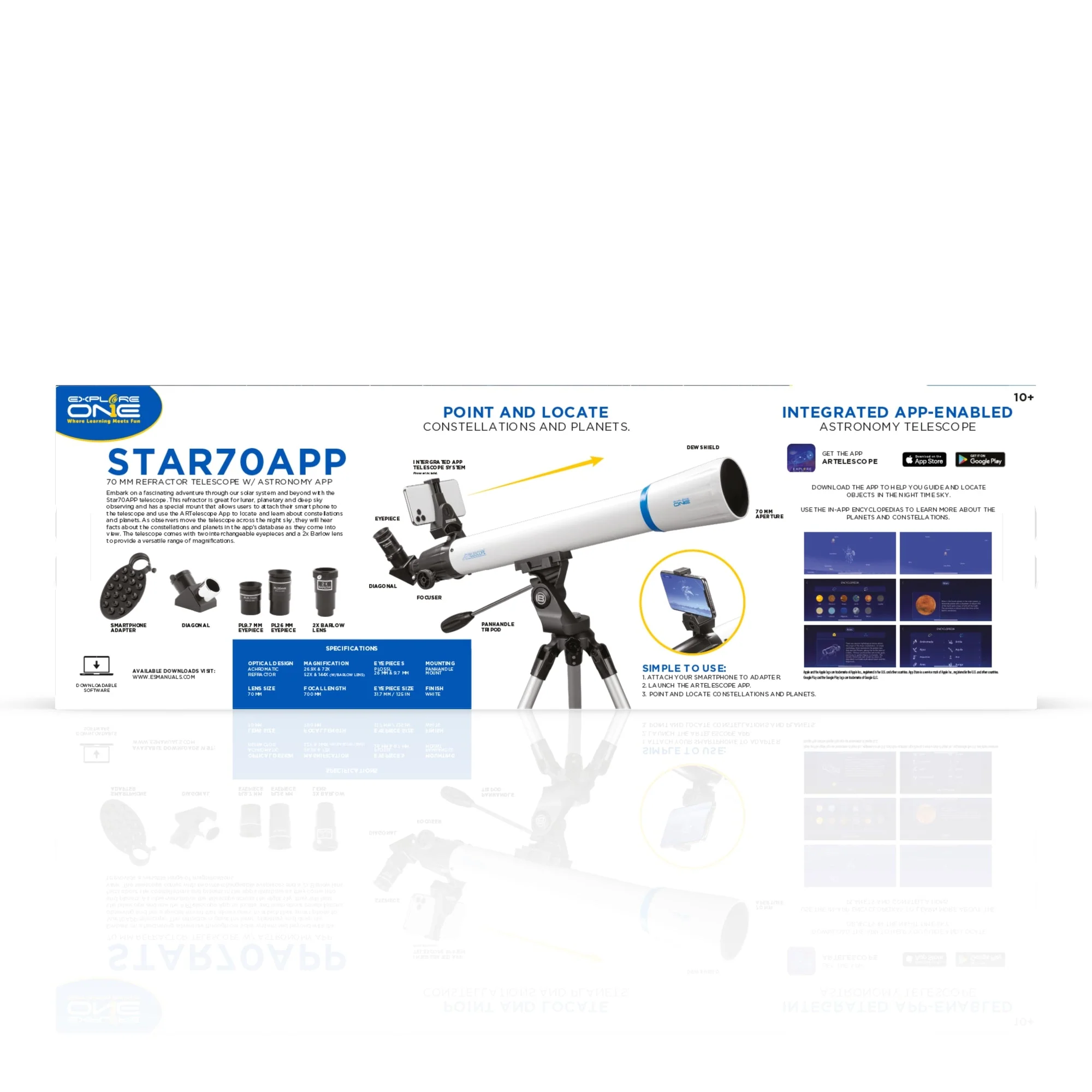 Explore One STAR70APP - 70mm Refractor Telescope w/ Panhandle Mount and Astronomy APP - Image 11