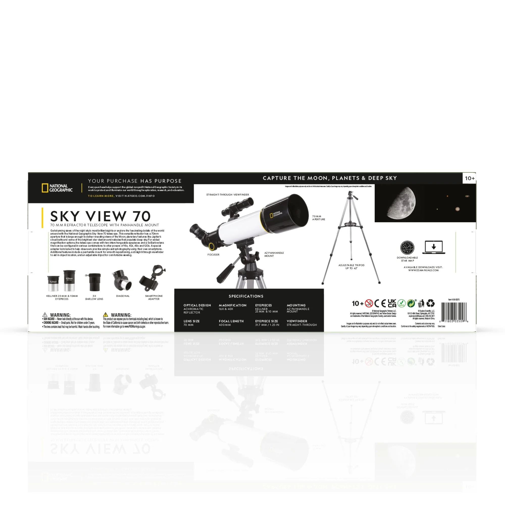 National Geographic SKY VIEW 70 - 70mm Refractor Telescope with Panhandle Mount - 80-00370 - Image 12