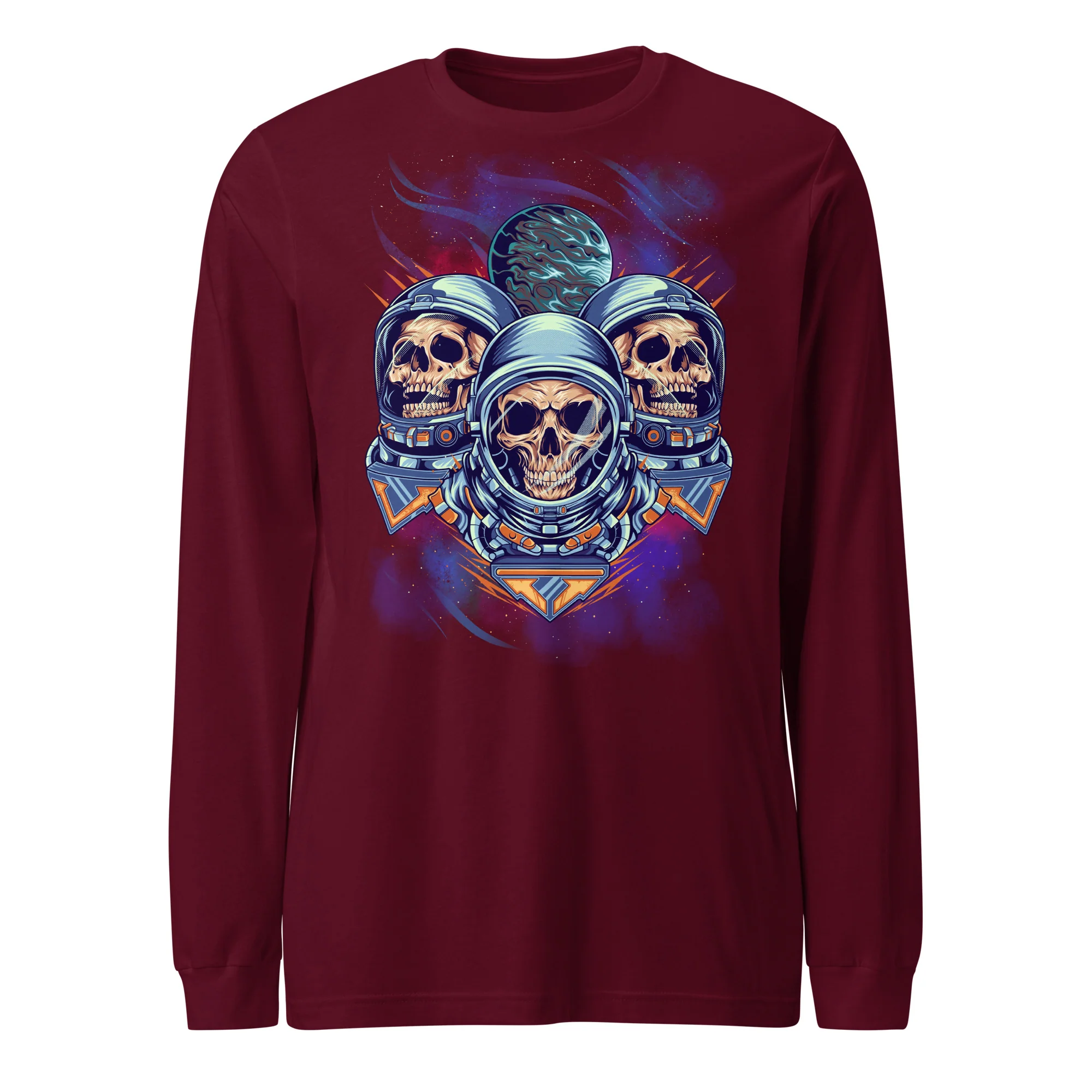 Three Alien Skull Art in Space Long Sleeve Tee - Image 4