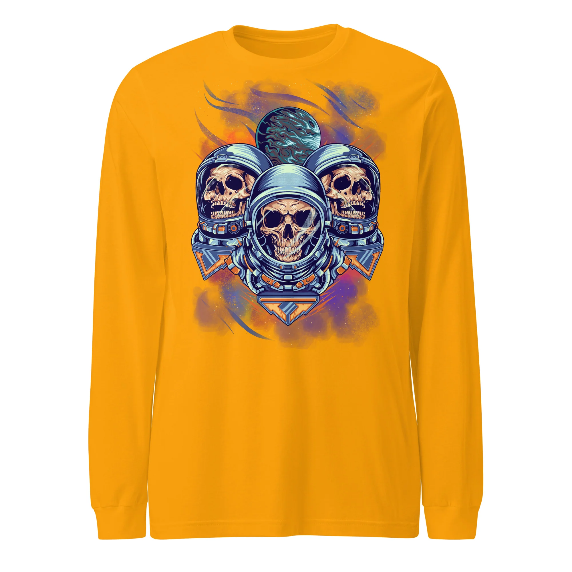 Three Alien Skull Art in Space Long Sleeve Tee - Image 5